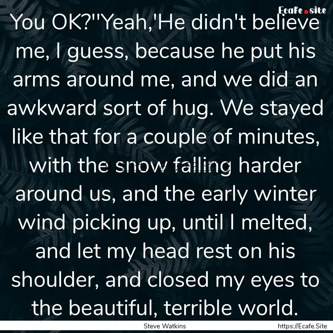 You OK?''Yeah,'He didn't believe me, I guess,.... : Quote by Steve Watkins