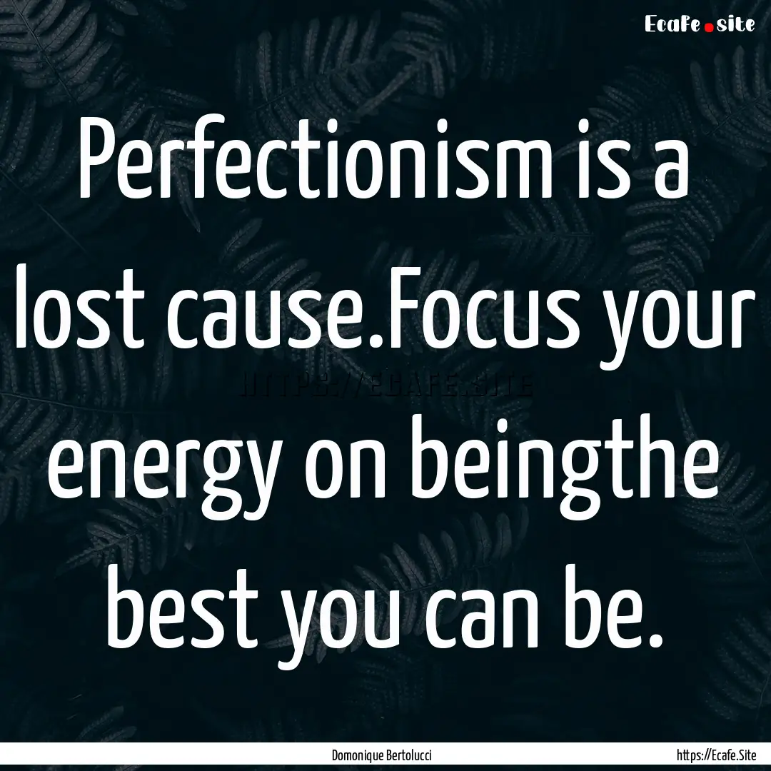 Perfectionism is a lost cause.Focus your.... : Quote by Domonique Bertolucci