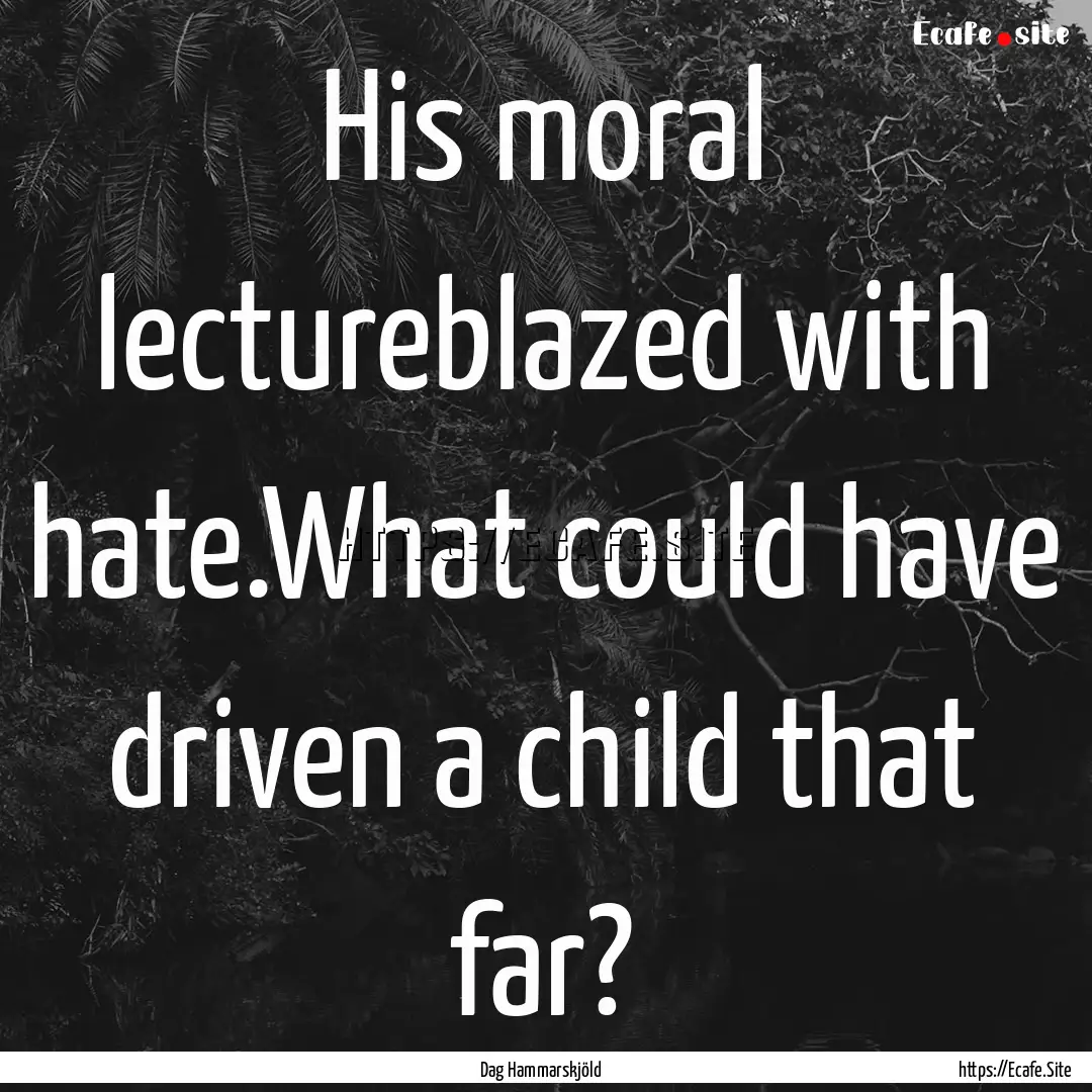 His moral lectureblazed with hate.What could.... : Quote by Dag Hammarskjöld