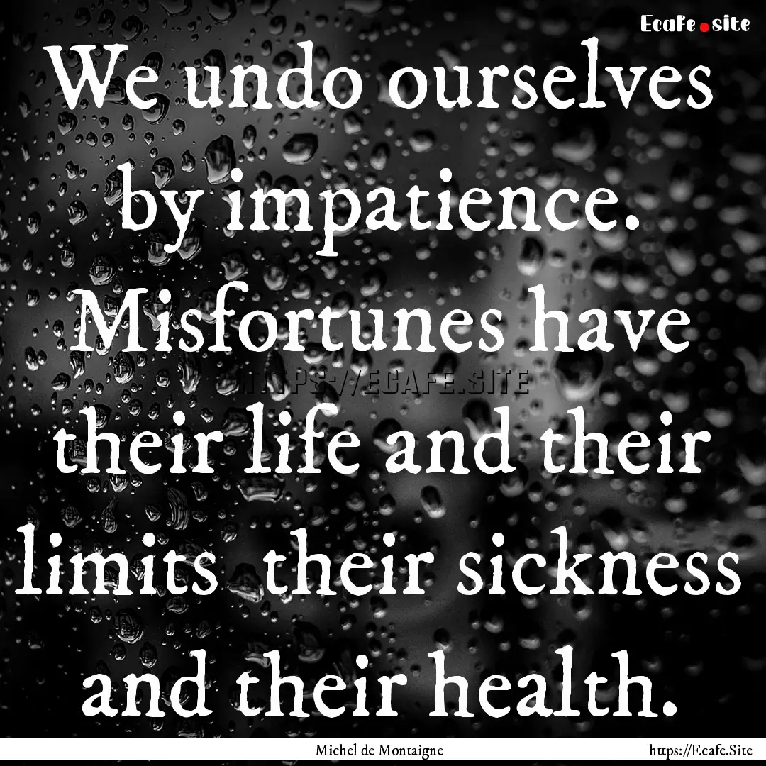 We undo ourselves by impatience. Misfortunes.... : Quote by Michel de Montaigne