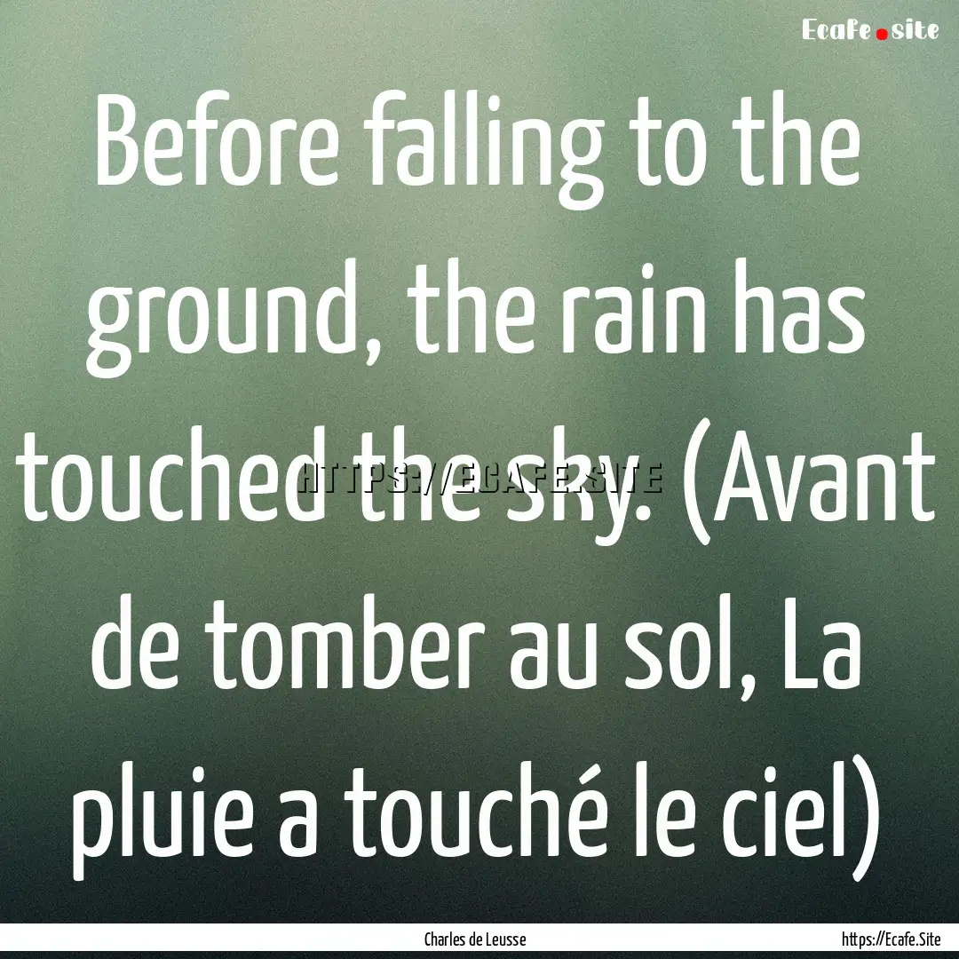 Before falling to the ground, the rain has.... : Quote by Charles de Leusse