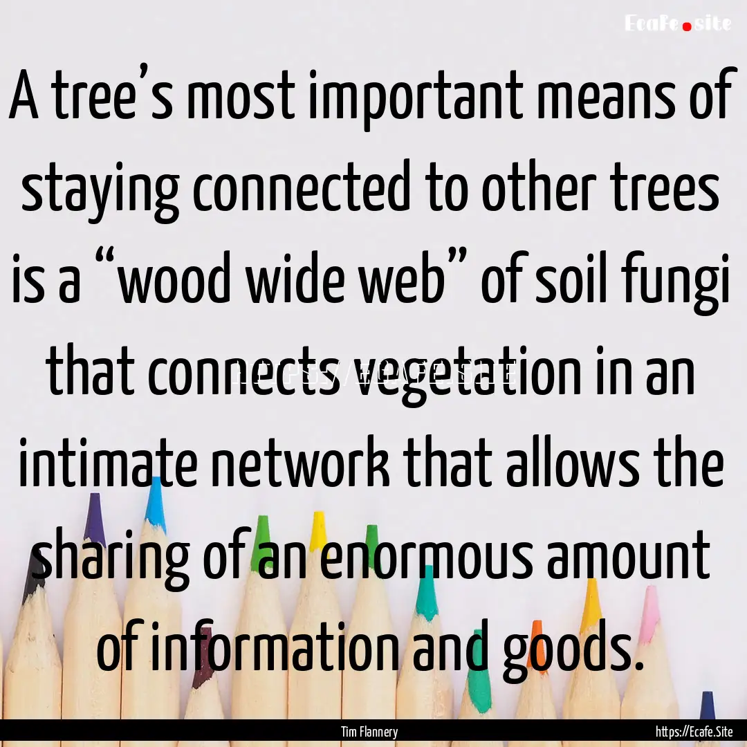 A tree’s most important means of staying.... : Quote by Tim Flannery