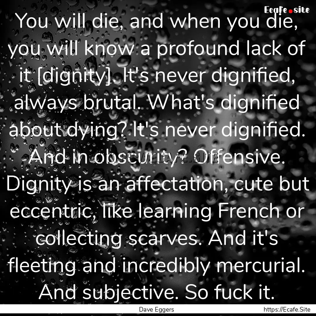 You will die, and when you die, you will.... : Quote by Dave Eggers