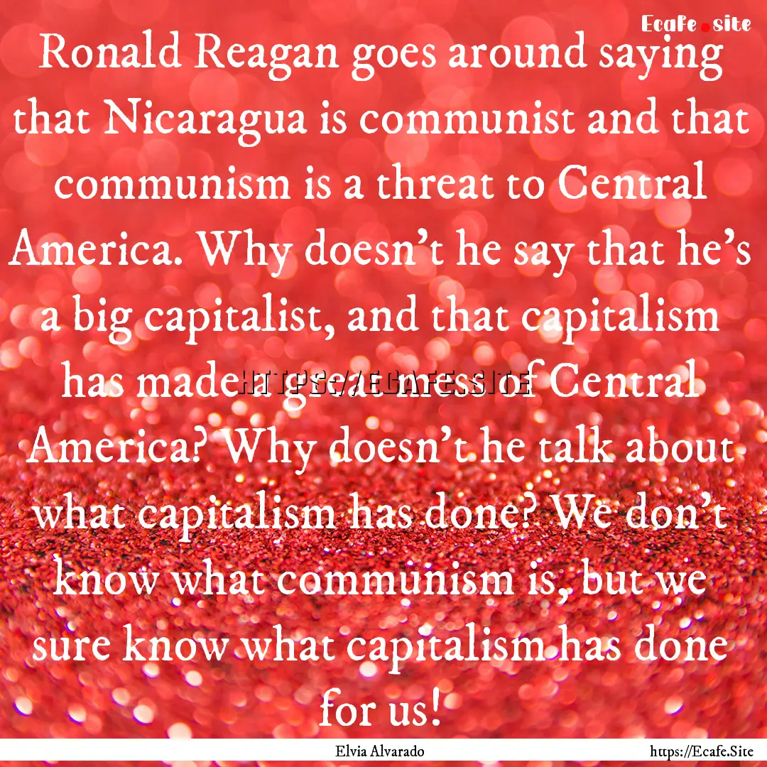 Ronald Reagan goes around saying that Nicaragua.... : Quote by Elvia Alvarado