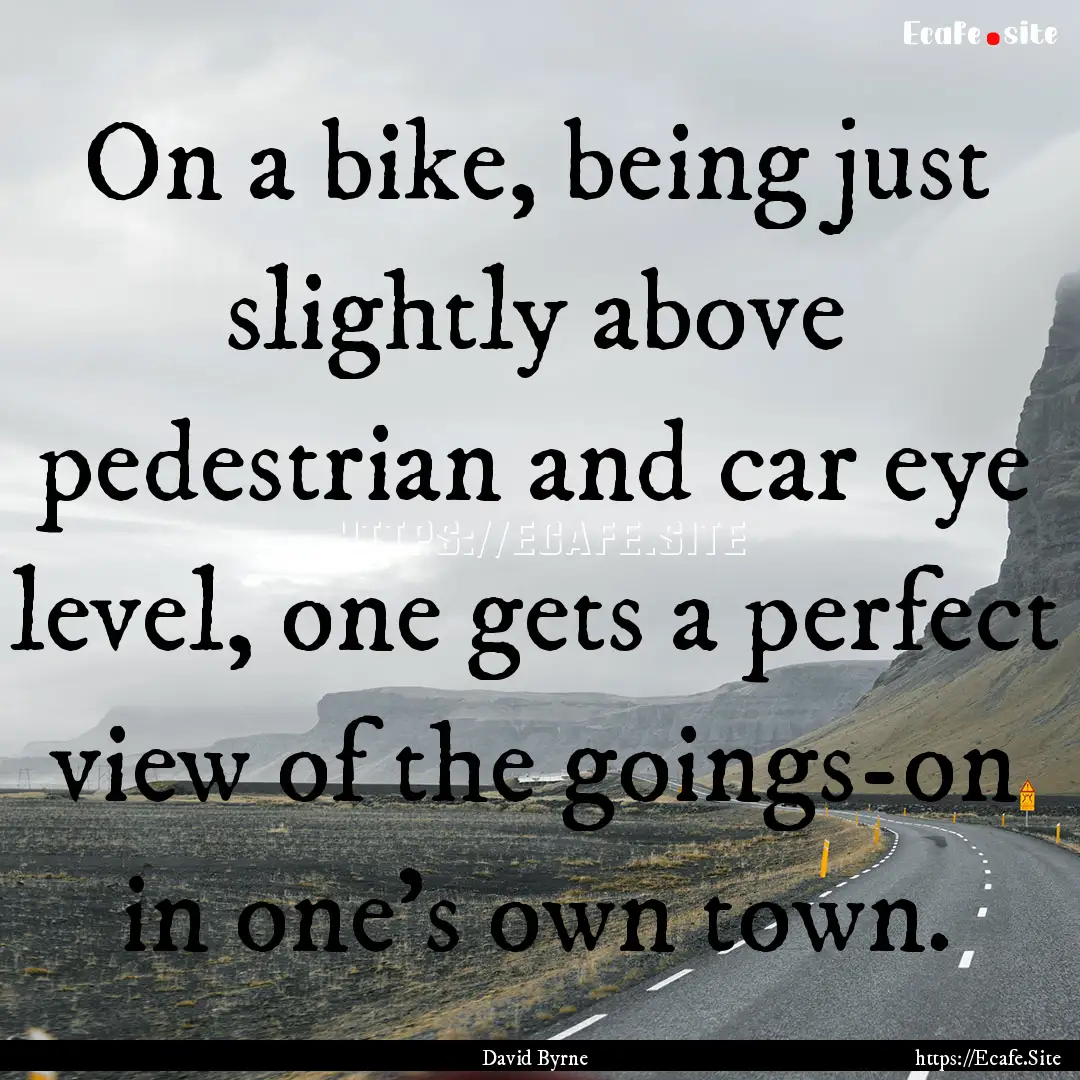 On a bike, being just slightly above pedestrian.... : Quote by David Byrne