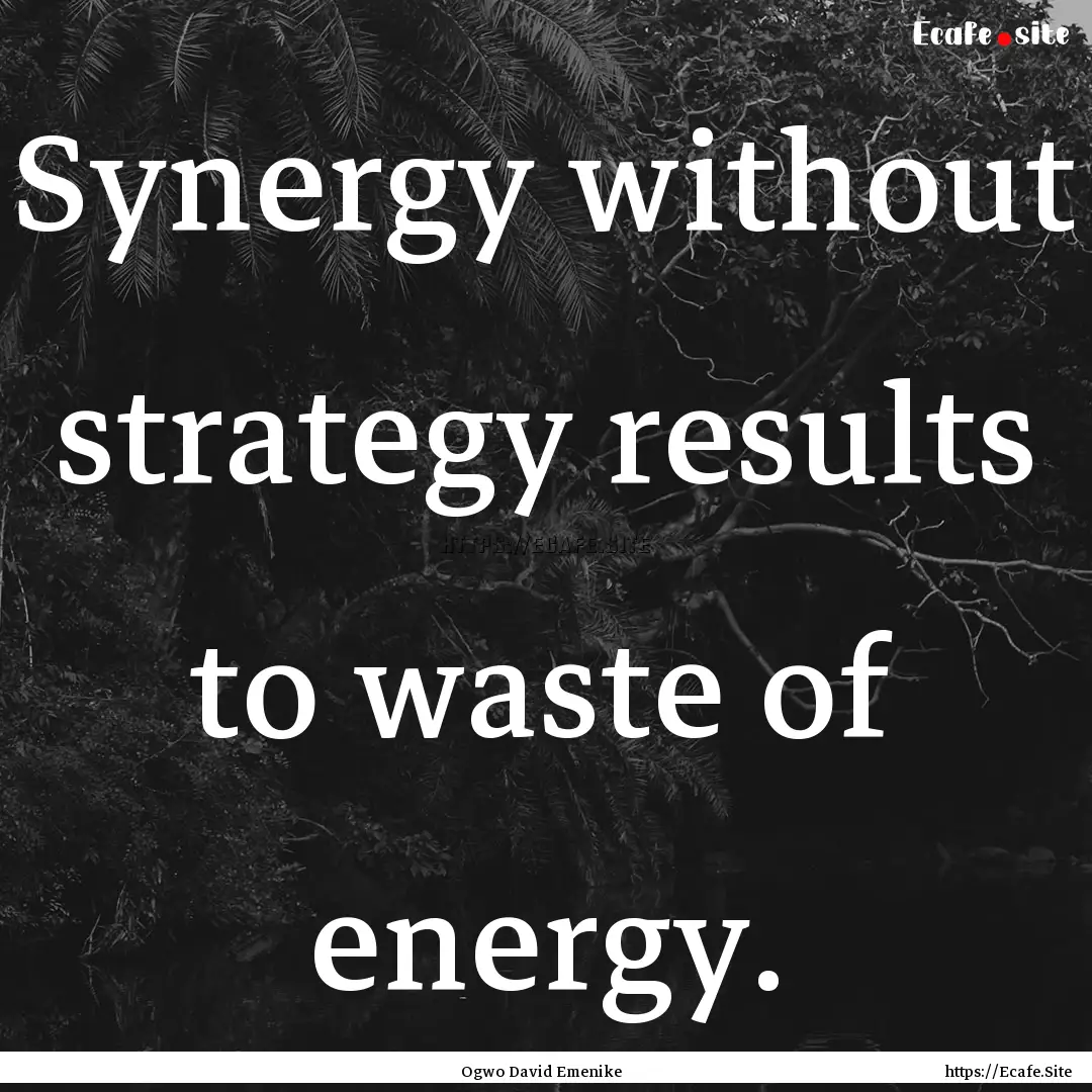 Synergy without strategy results to waste.... : Quote by Ogwo David Emenike