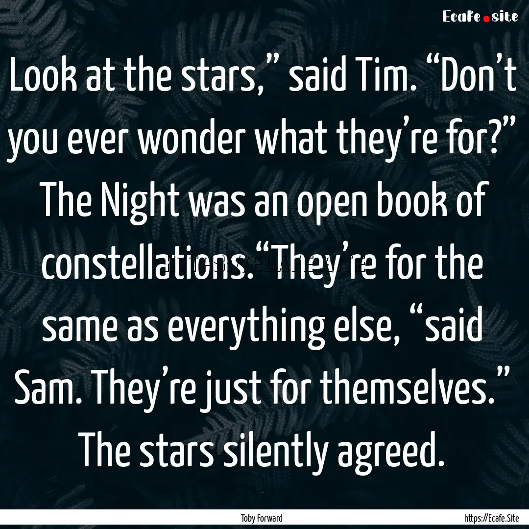 Look at the stars,” said Tim. “Don’t.... : Quote by Toby Forward