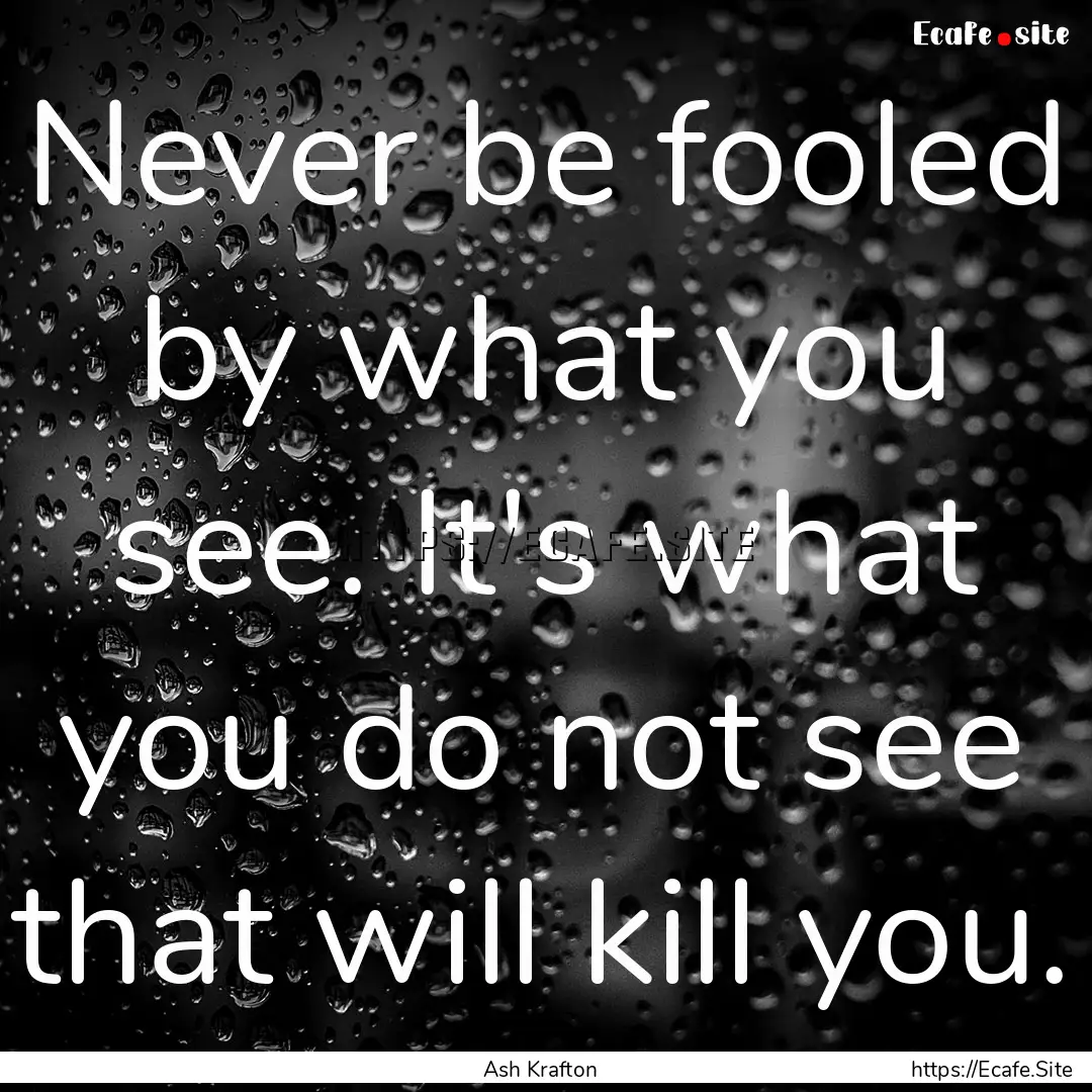 Never be fooled by what you see. It's what.... : Quote by Ash Krafton