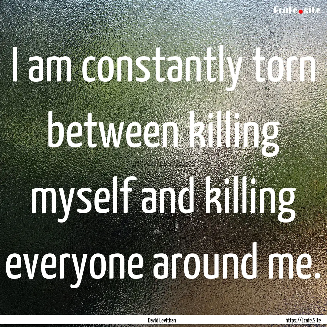 I am constantly torn between killing myself.... : Quote by David Levithan