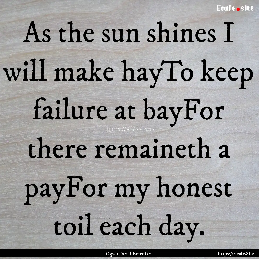 As the sun shines I will make hayTo keep.... : Quote by Ogwo David Emenike