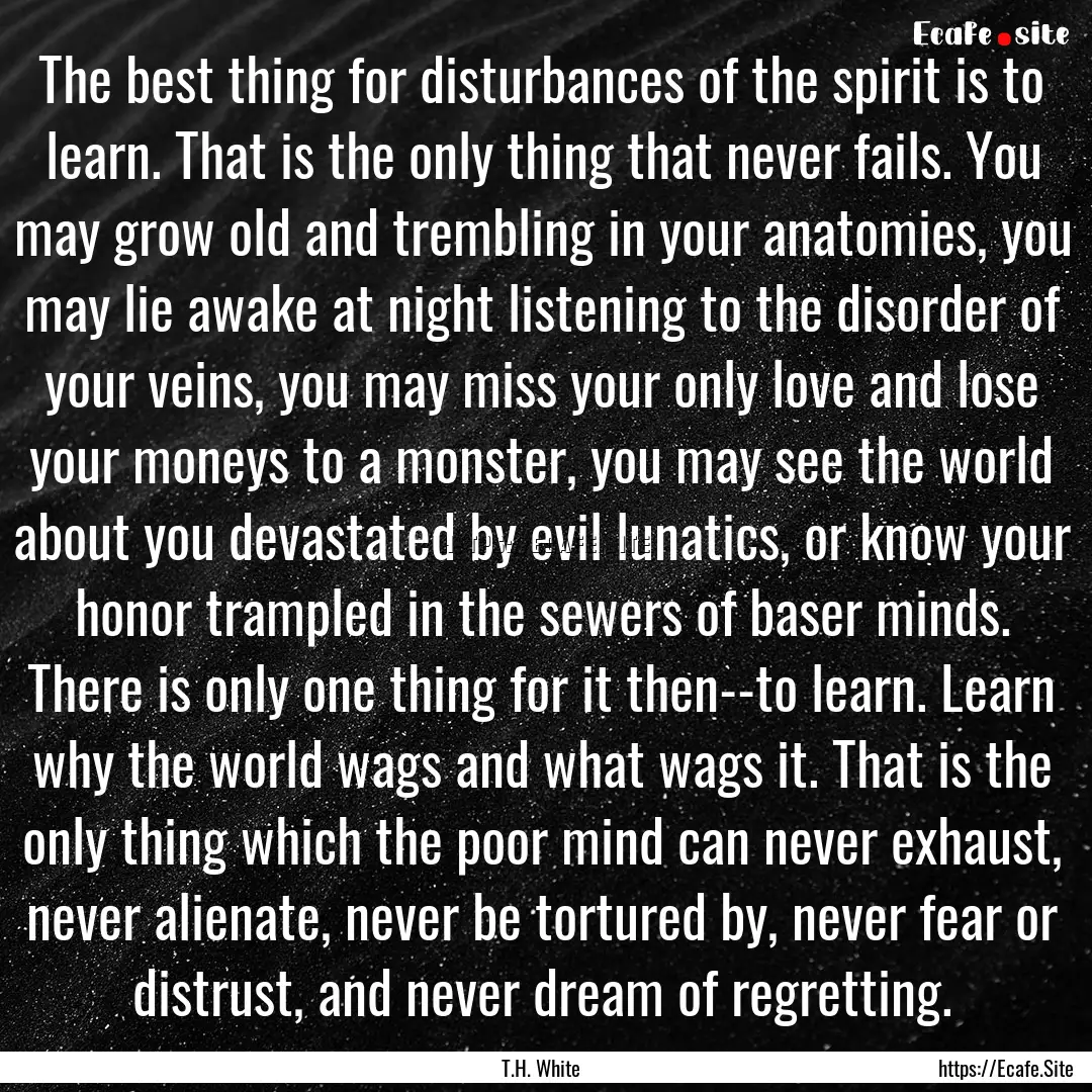 The best thing for disturbances of the spirit.... : Quote by T.H. White