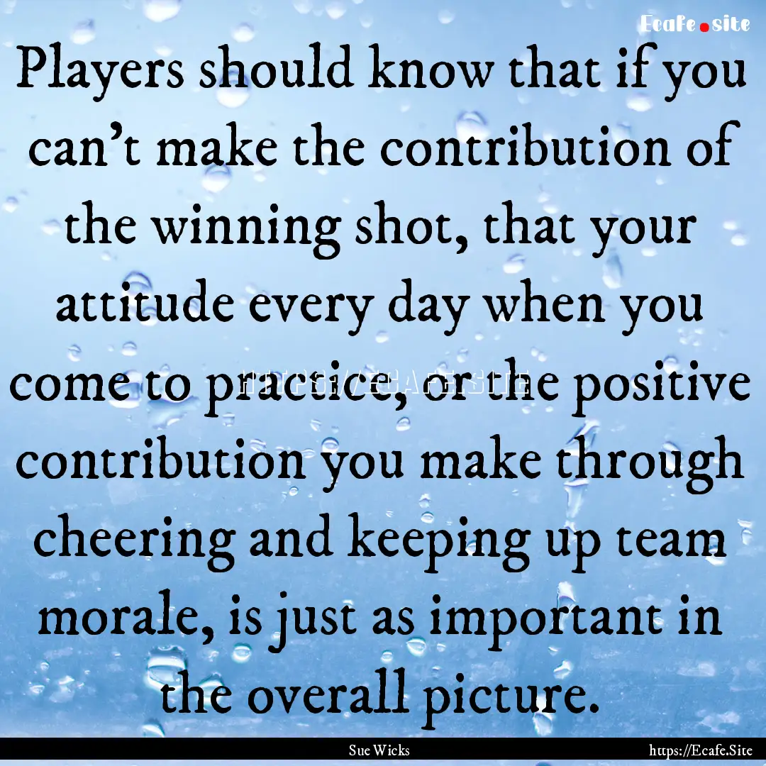 Players should know that if you can't make.... : Quote by Sue Wicks