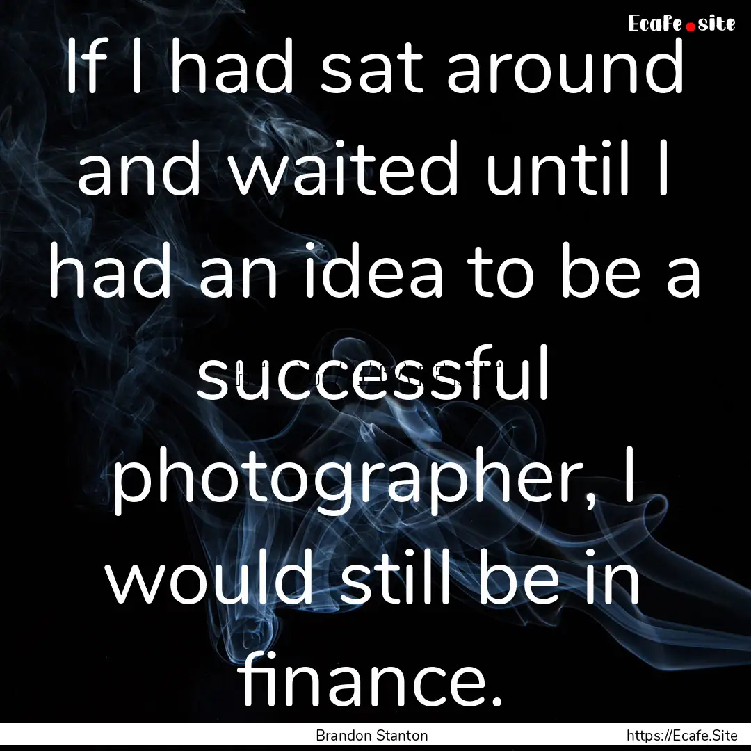 If I had sat around and waited until I had.... : Quote by Brandon Stanton