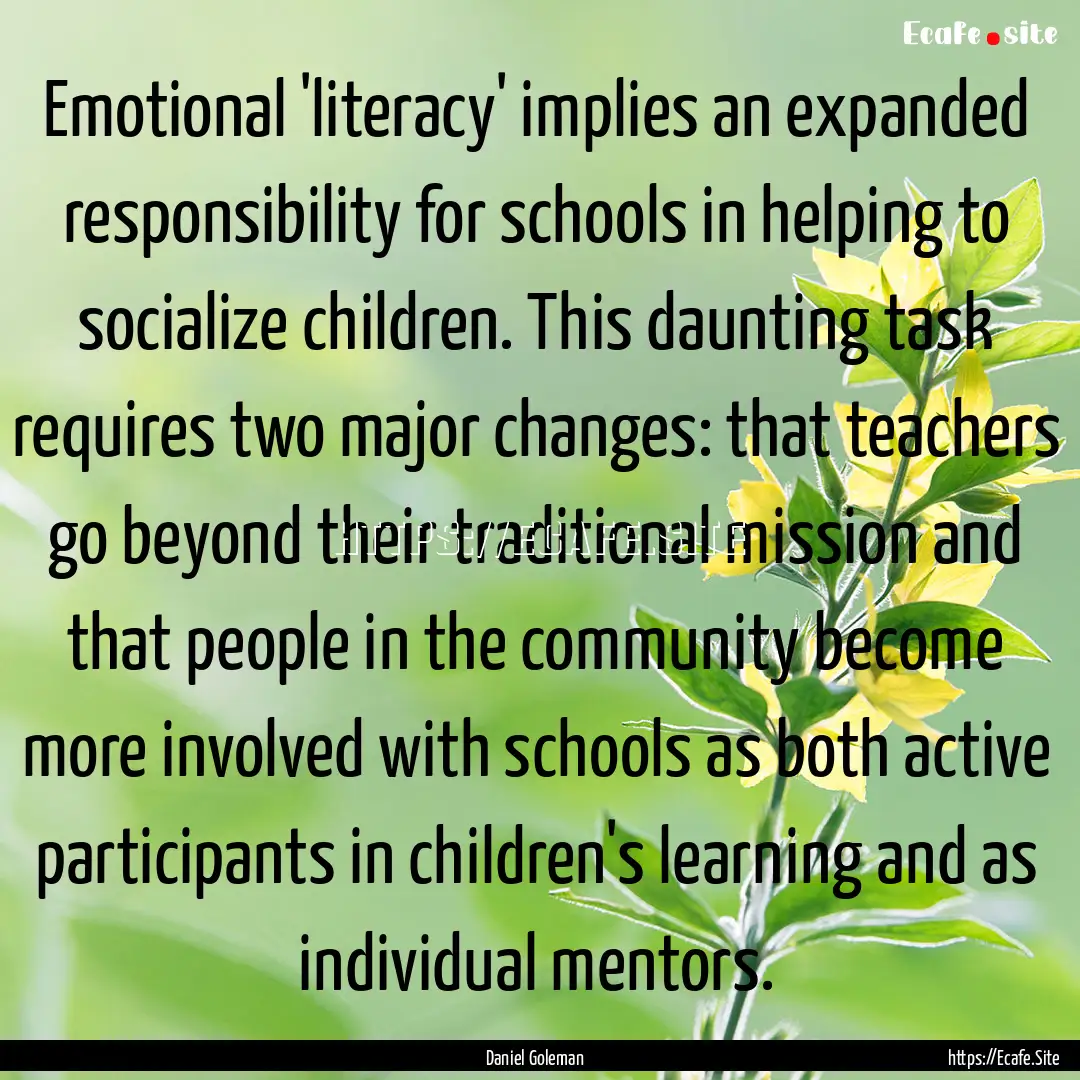 Emotional 'literacy' implies an expanded.... : Quote by Daniel Goleman