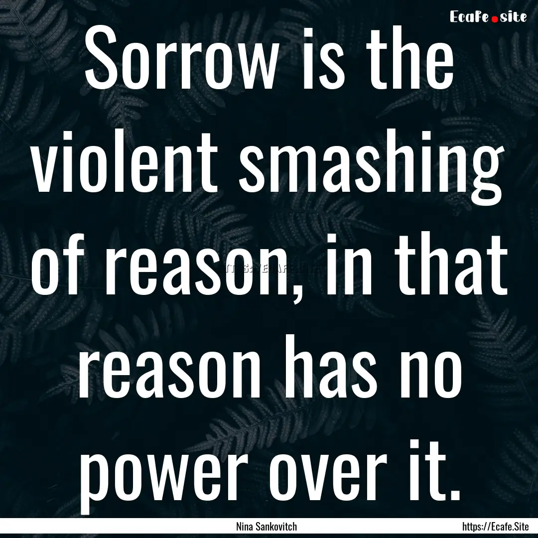 Sorrow is the violent smashing of reason,.... : Quote by Nina Sankovitch