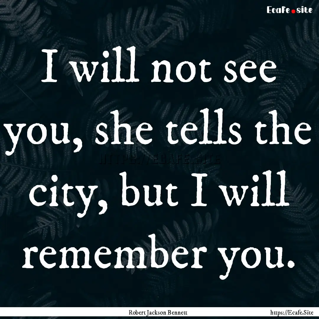 I will not see you, she tells the city, but.... : Quote by Robert Jackson Bennett