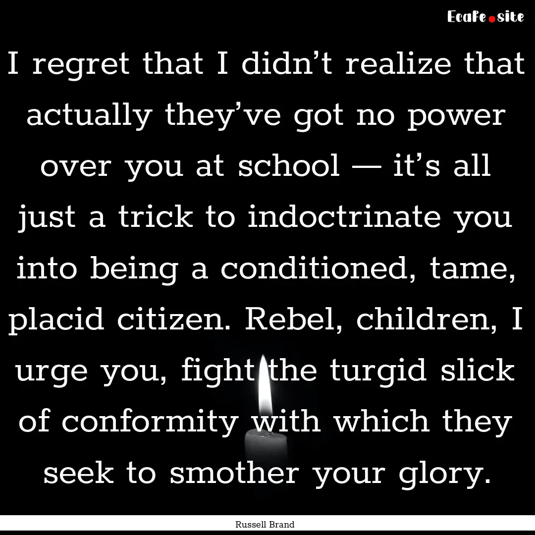 I regret that I didn’t realize that actually.... : Quote by Russell Brand