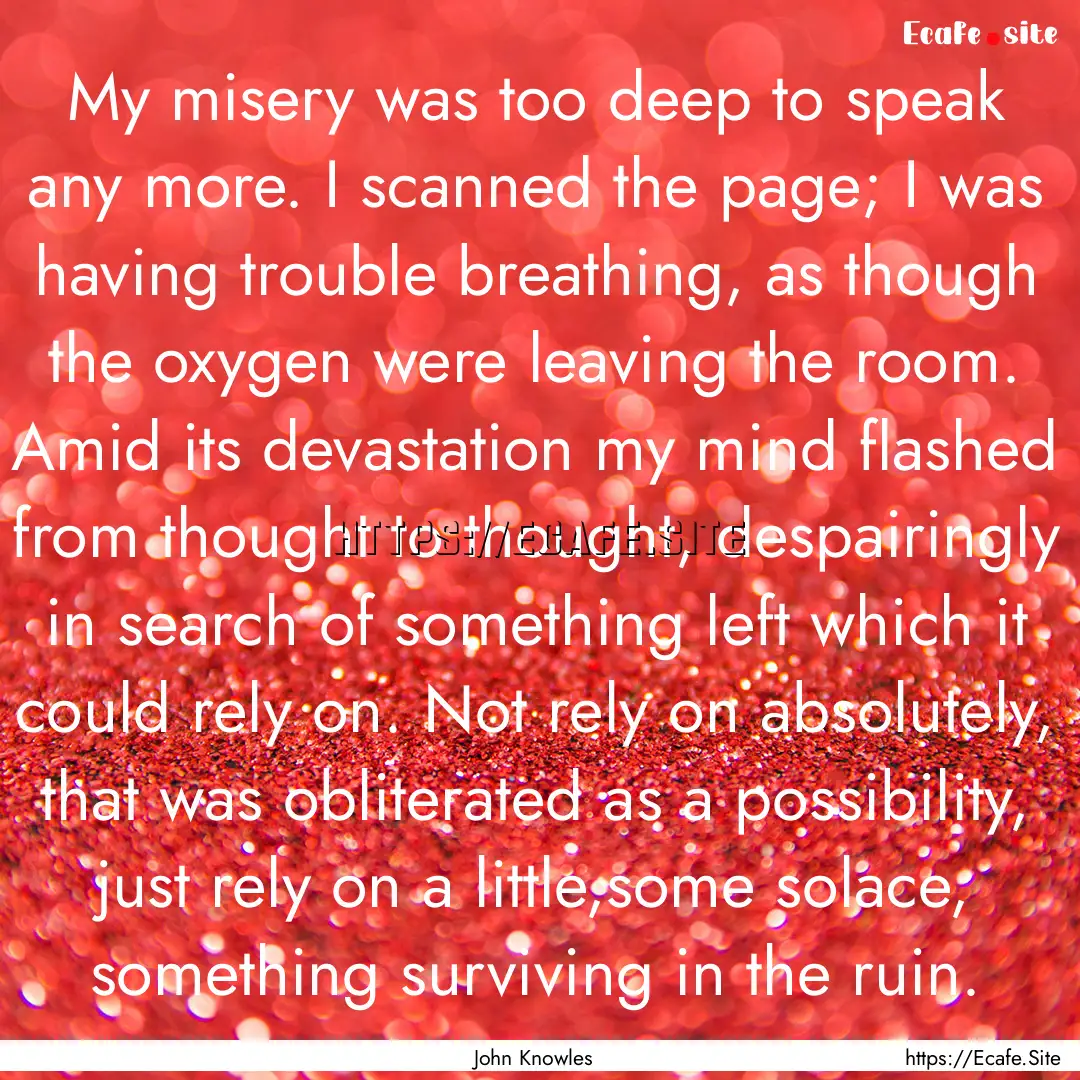 My misery was too deep to speak any more..... : Quote by John Knowles