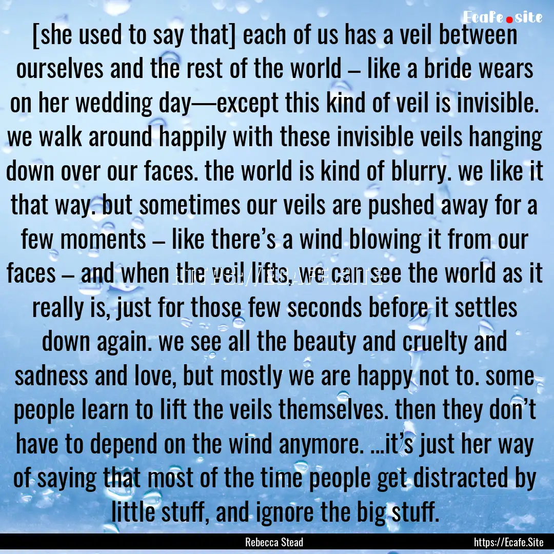 [she used to say that] each of us has a veil.... : Quote by Rebecca Stead