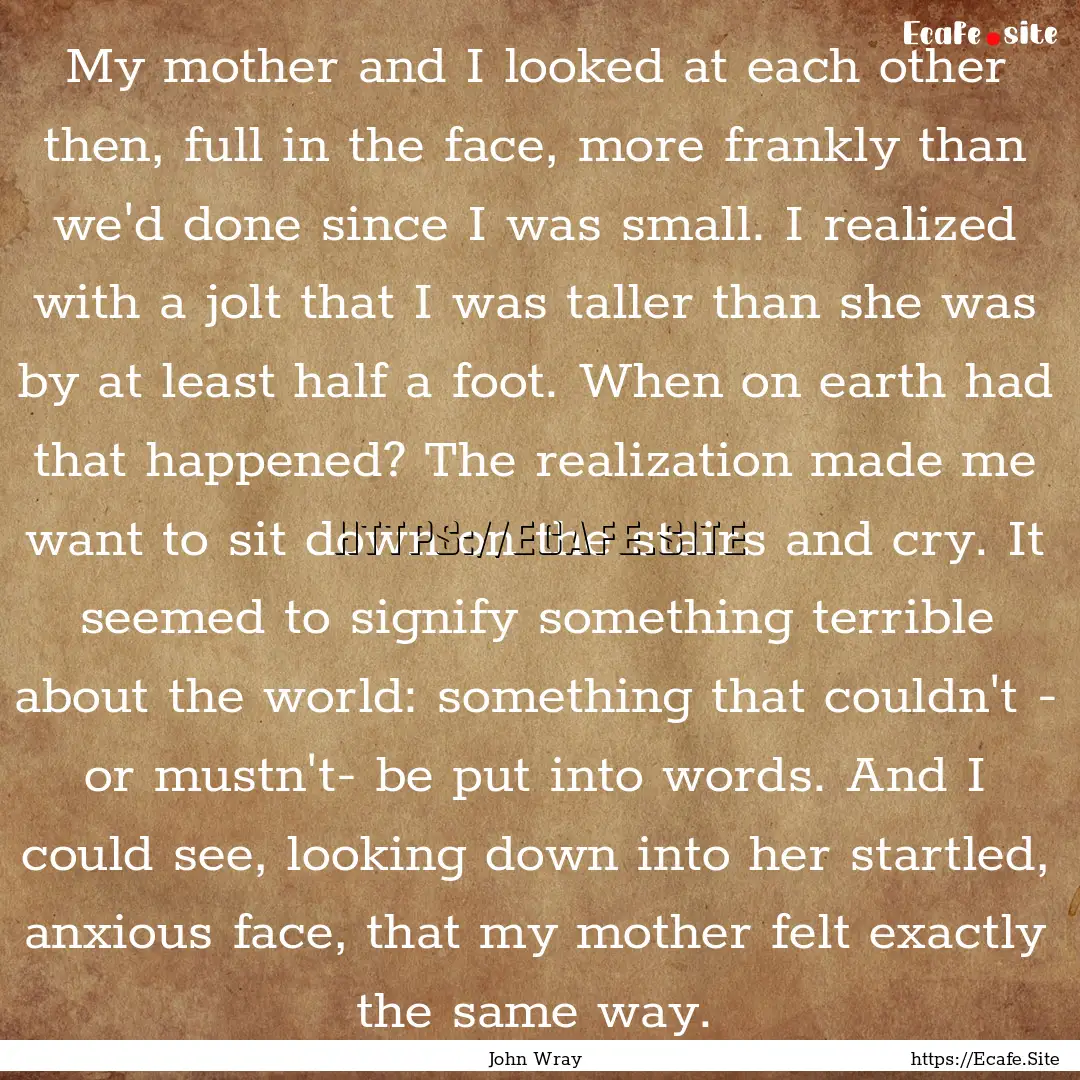 My mother and I looked at each other then,.... : Quote by John Wray