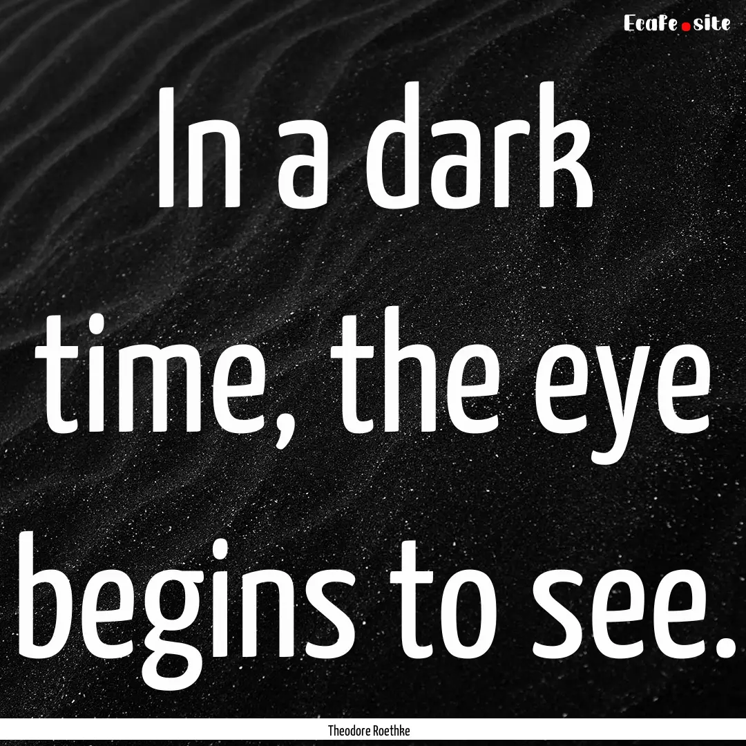 In a dark time, the eye begins to see. : Quote by Theodore Roethke