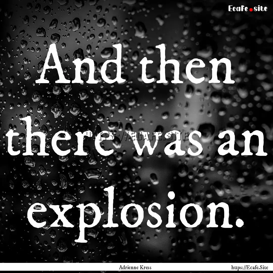 And then there was an explosion. : Quote by Adrienne Kress