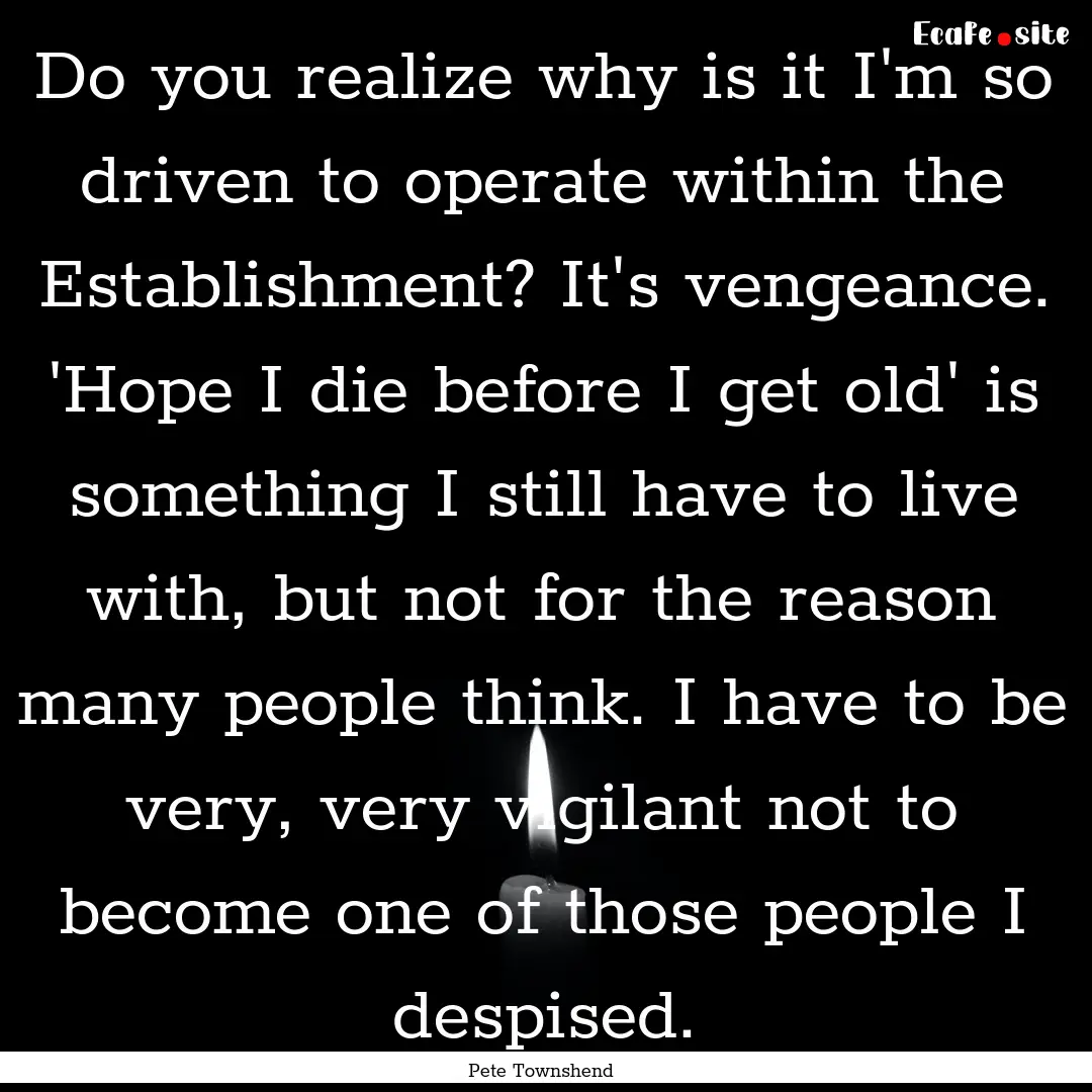 Do you realize why is it I'm so driven to.... : Quote by Pete Townshend