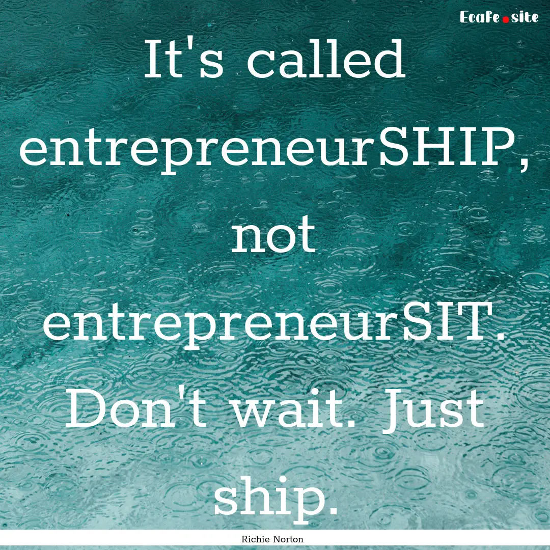 It's called entrepreneurSHIP, not entrepreneurSIT..... : Quote by Richie Norton