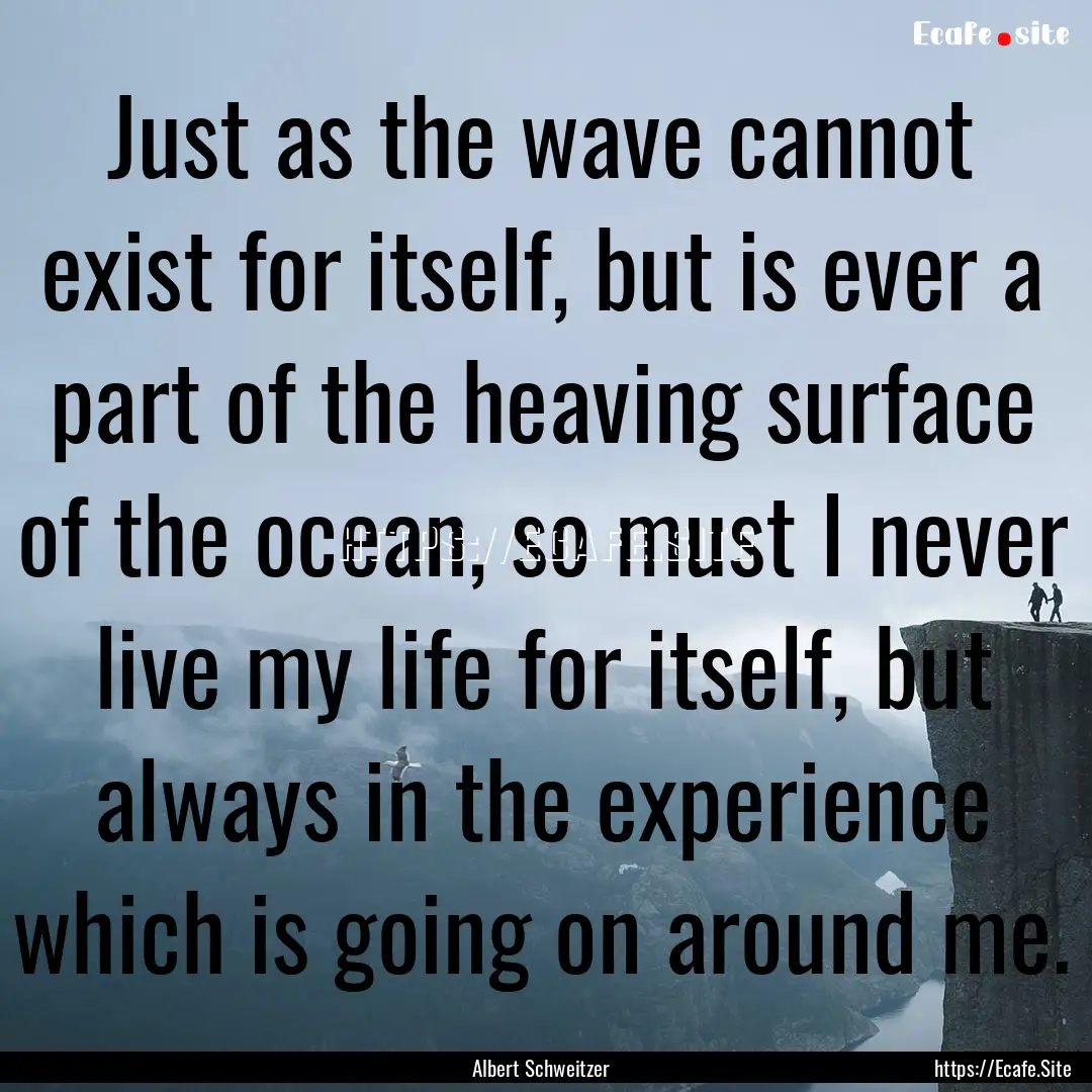 Just as the wave cannot exist for itself,.... : Quote by Albert Schweitzer