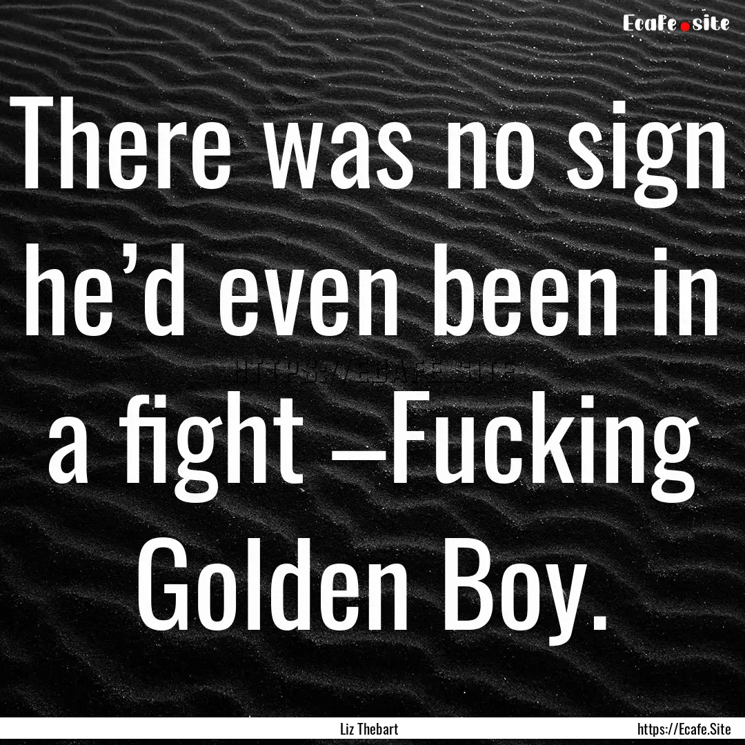 There was no sign he’d even been in a fight.... : Quote by Liz Thebart