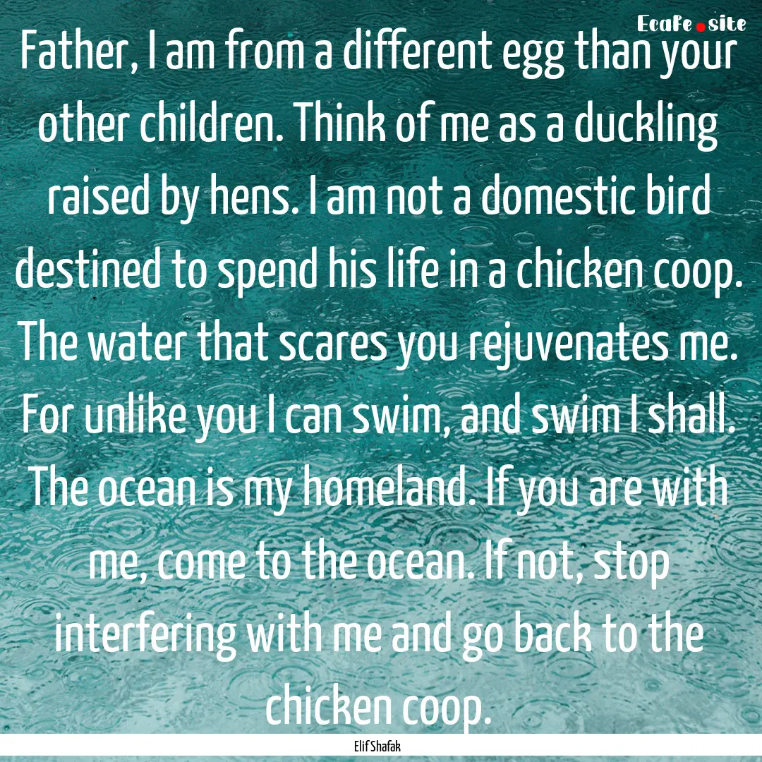 Father, I am from a different egg than your.... : Quote by Elif Shafak