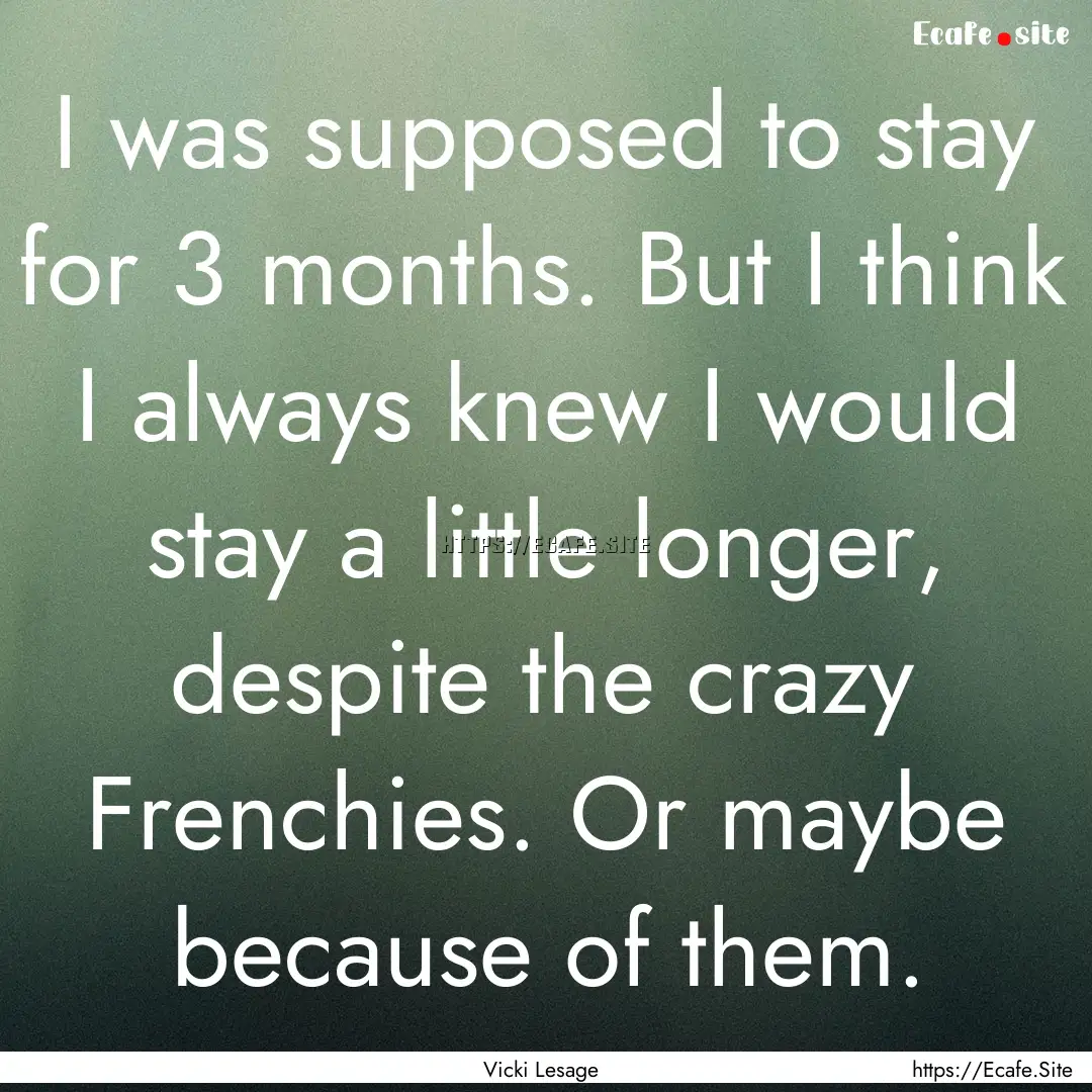 I was supposed to stay for 3 months. But.... : Quote by Vicki Lesage