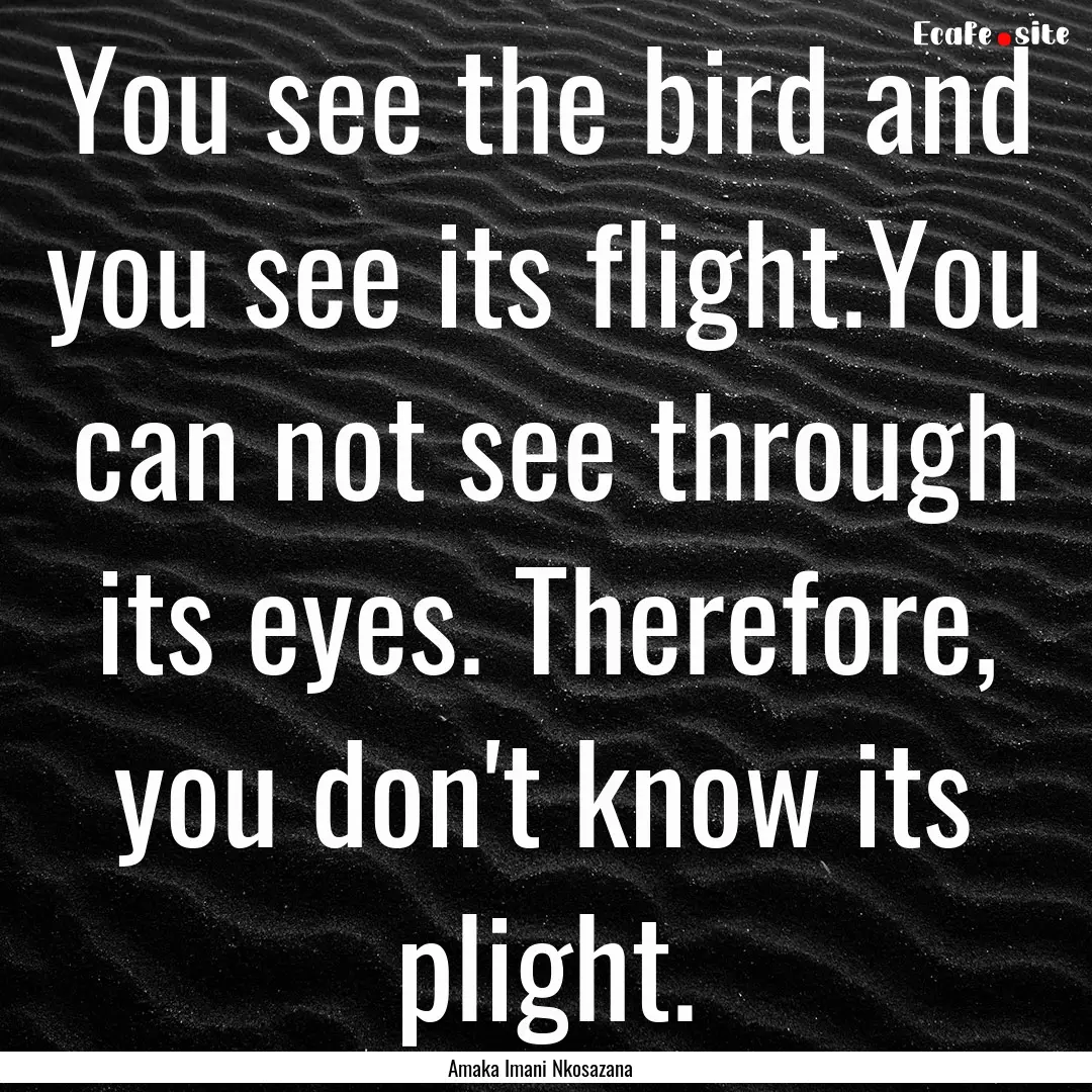 You see the bird and you see its flight.You.... : Quote by Amaka Imani Nkosazana