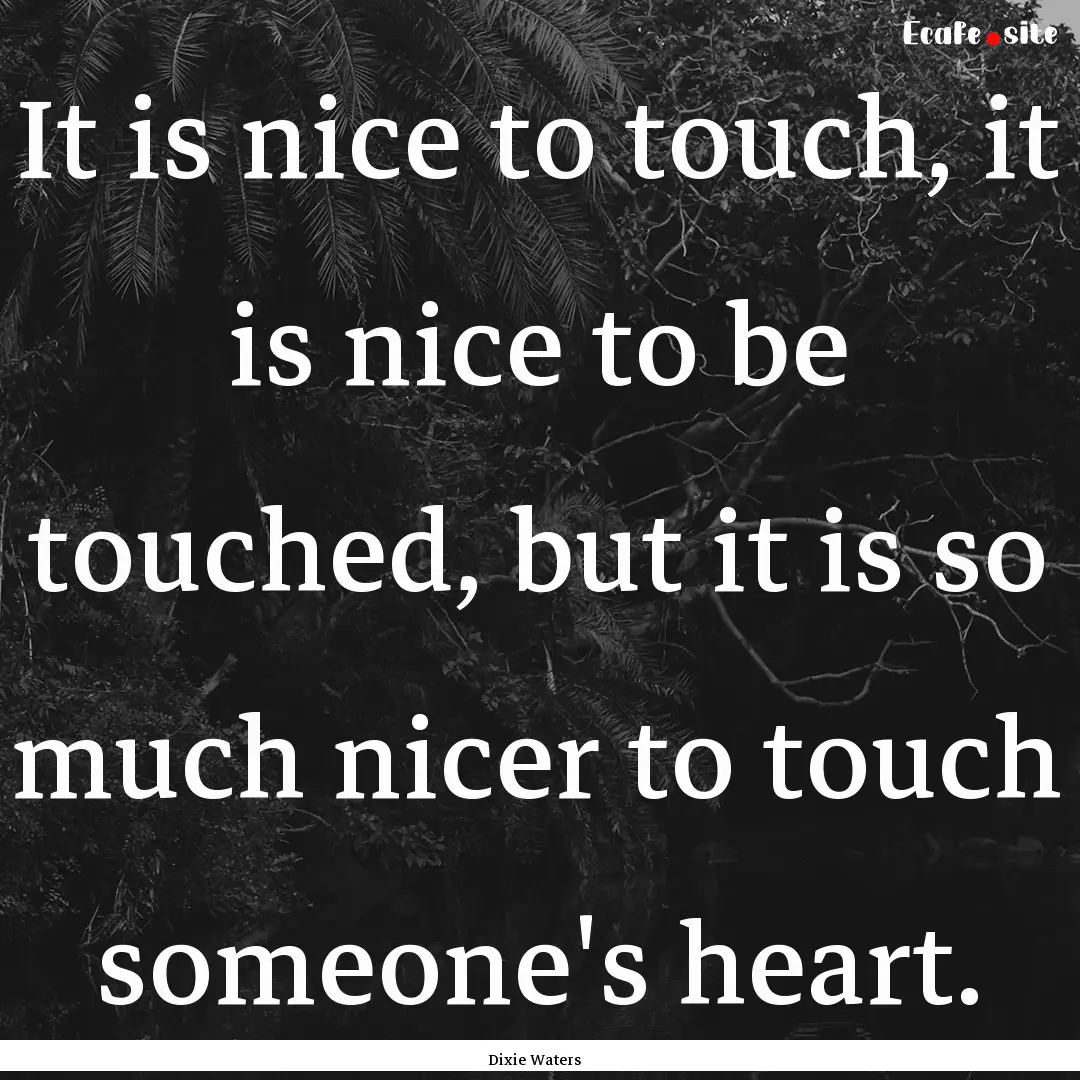 It is nice to touch, it is nice to be touched,.... : Quote by Dixie Waters