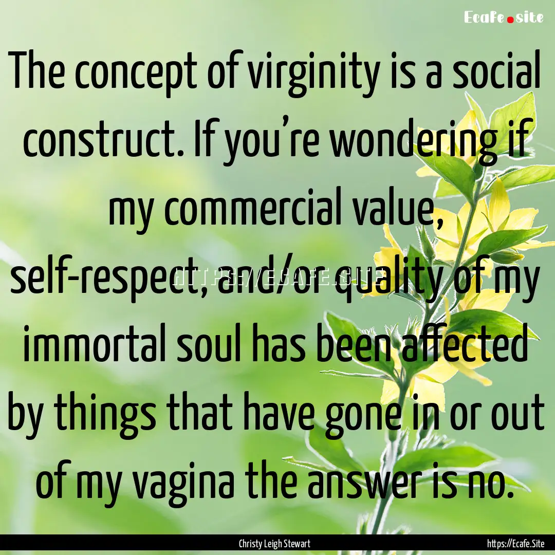 The concept of virginity is a social construct..... : Quote by Christy Leigh Stewart