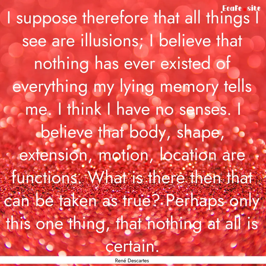 I suppose therefore that all things I see.... : Quote by René Descartes