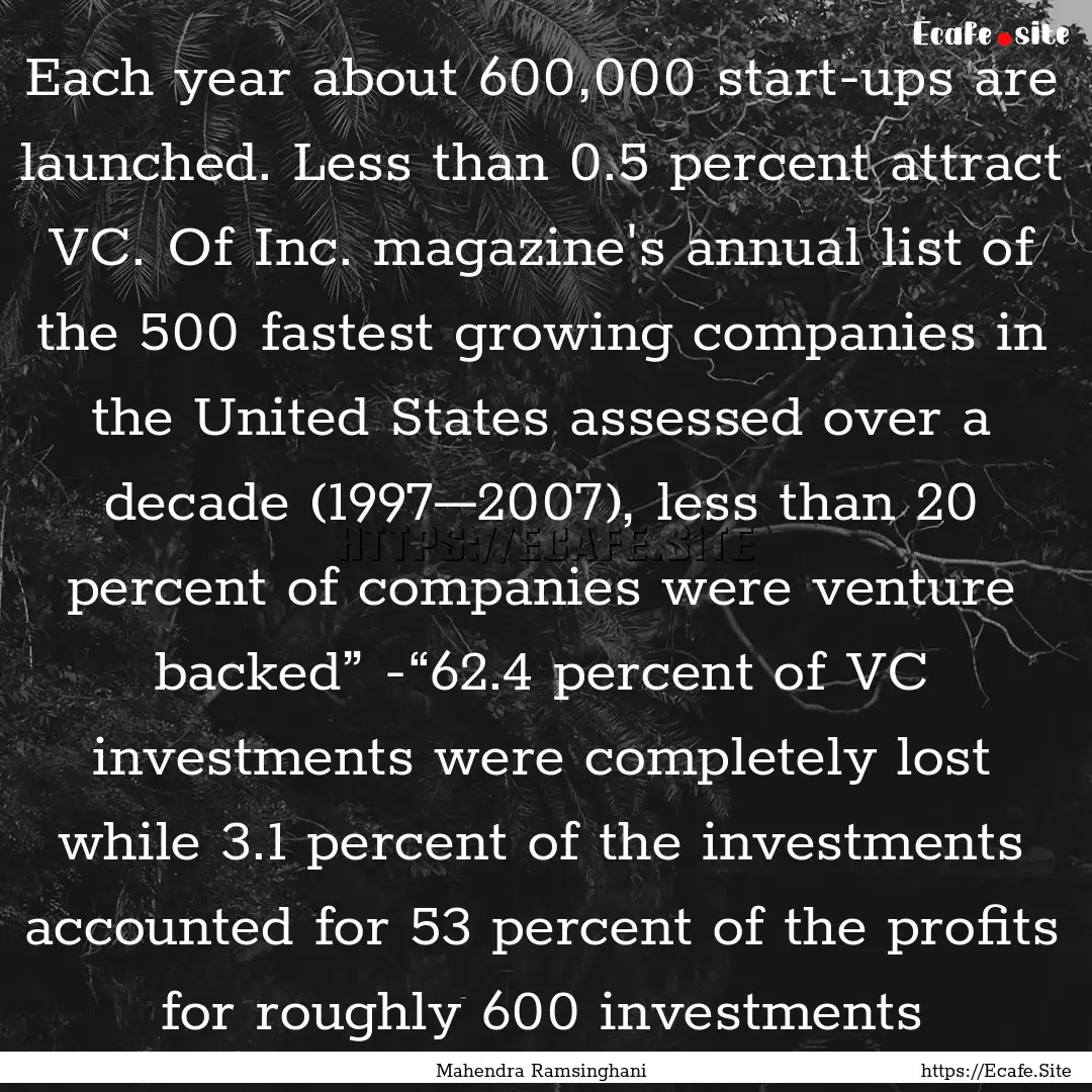 Each year about 600,000 start-ups are launched..... : Quote by Mahendra Ramsinghani