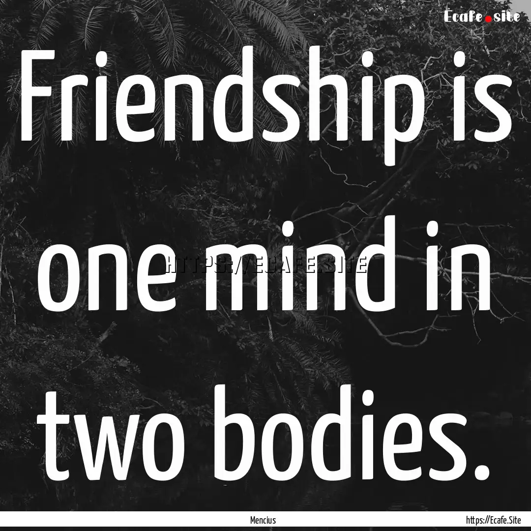 Friendship is one mind in two bodies. : Quote by Mencius