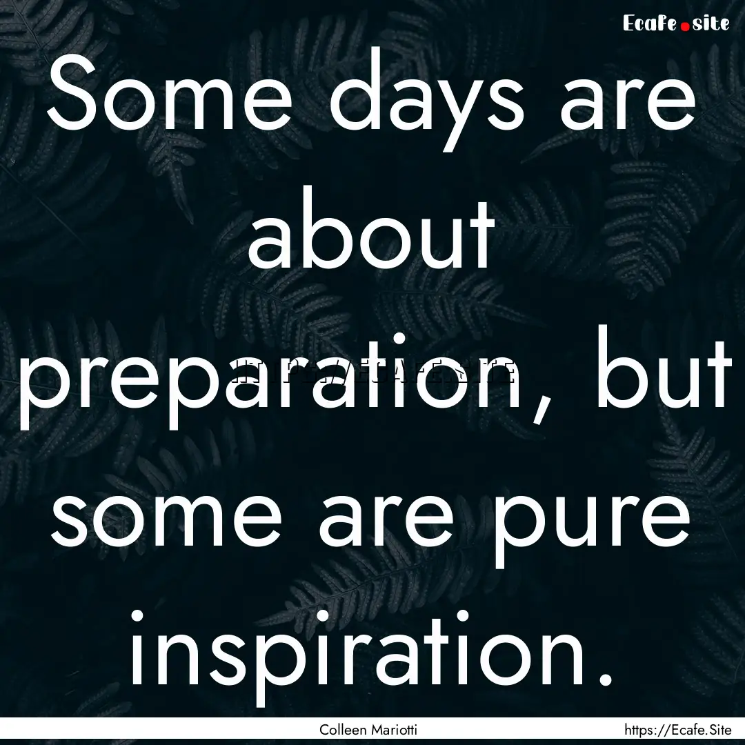 Some days are about preparation, but some.... : Quote by Colleen Mariotti