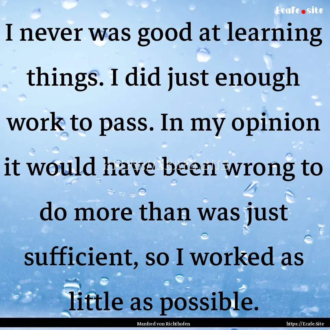 I never was good at learning things. I did.... : Quote by Manfred von Richthofen