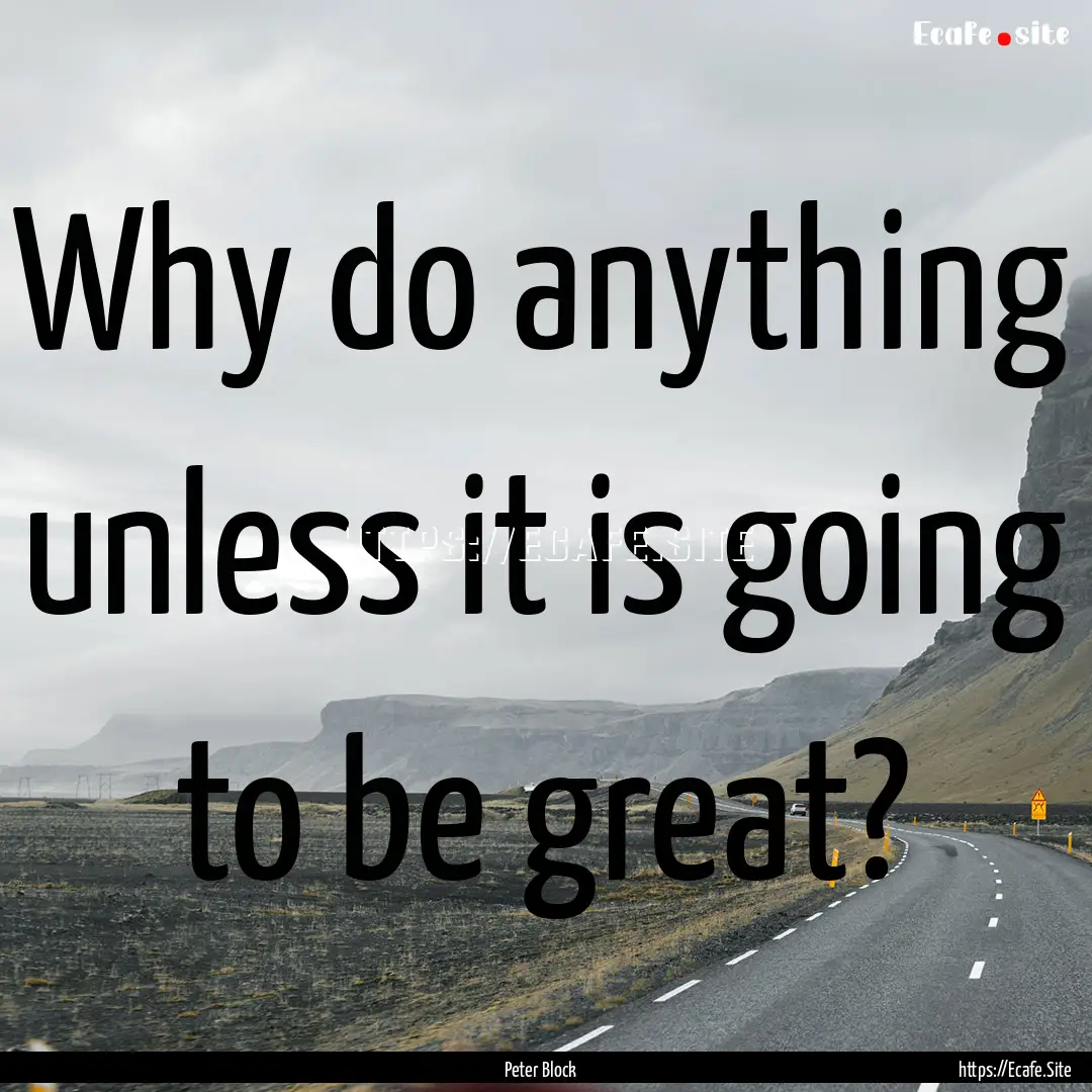 Why do anything unless it is going to be.... : Quote by Peter Block