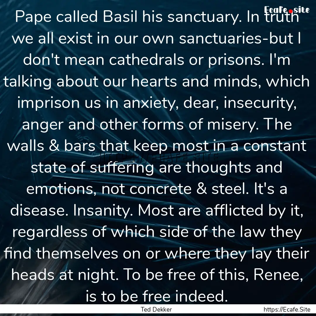 Pape called Basil his sanctuary. In truth.... : Quote by Ted Dekker