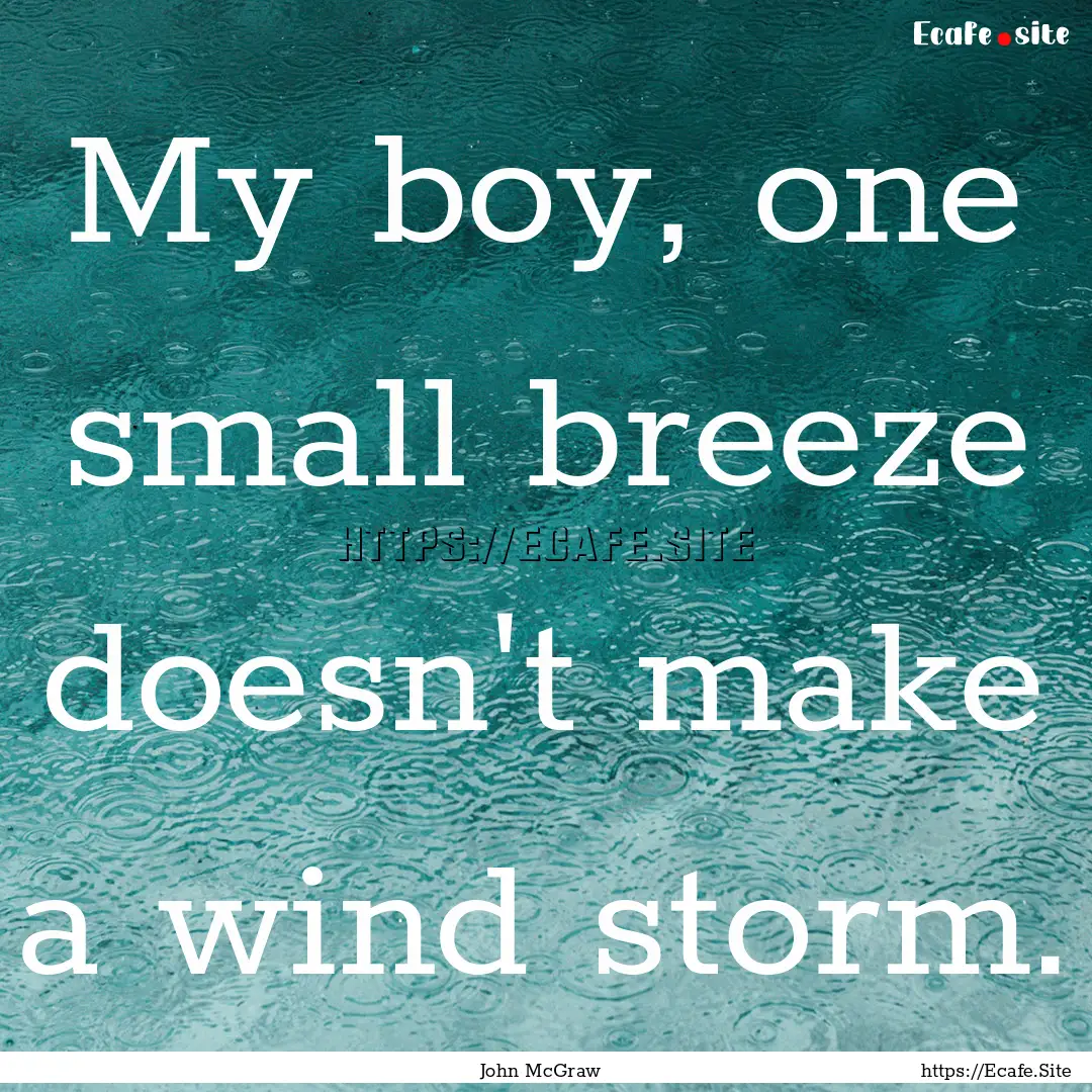 My boy, one small breeze doesn't make a wind.... : Quote by John McGraw