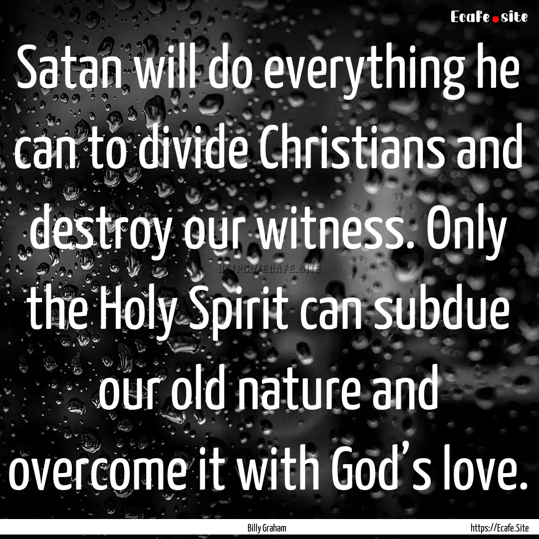 Satan will do everything he can to divide.... : Quote by Billy Graham