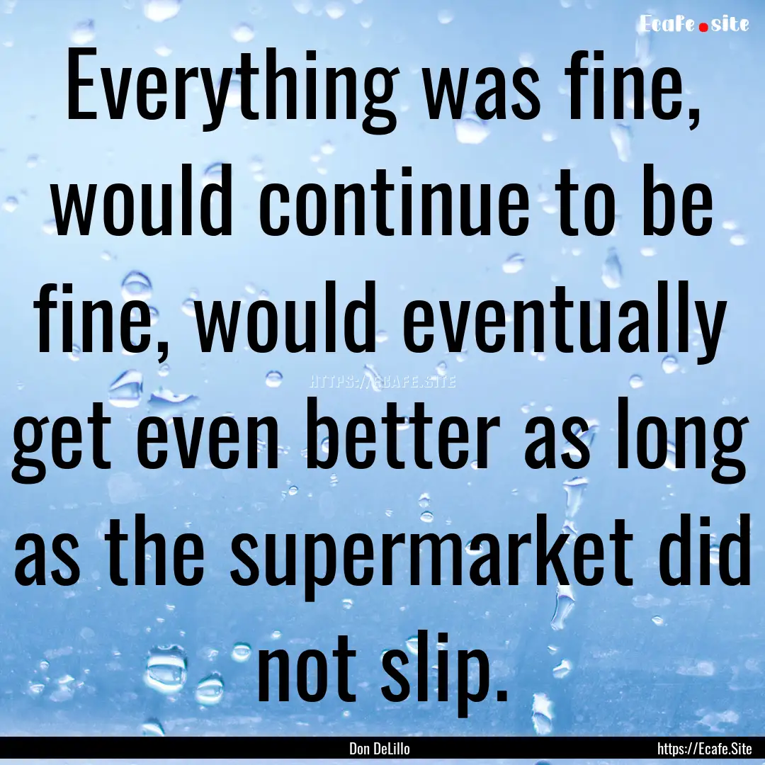 Everything was fine, would continue to be.... : Quote by Don DeLillo