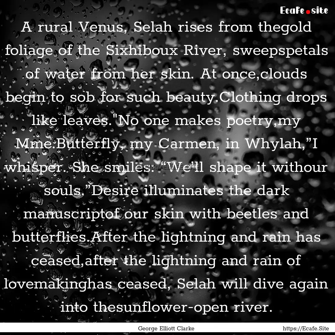 A rural Venus, Selah rises from thegold foliage.... : Quote by George Elliott Clarke