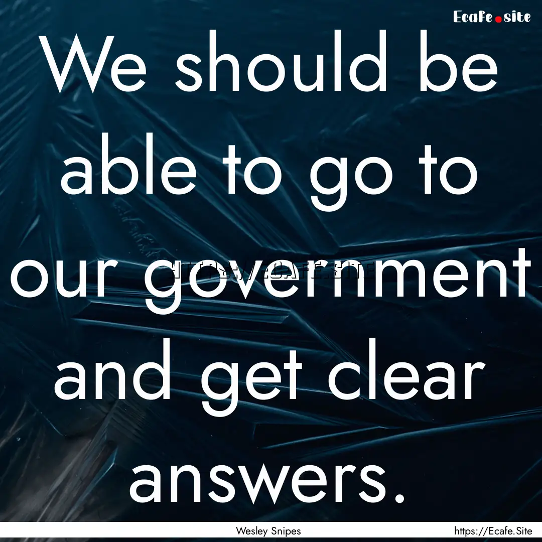 We should be able to go to our government.... : Quote by Wesley Snipes