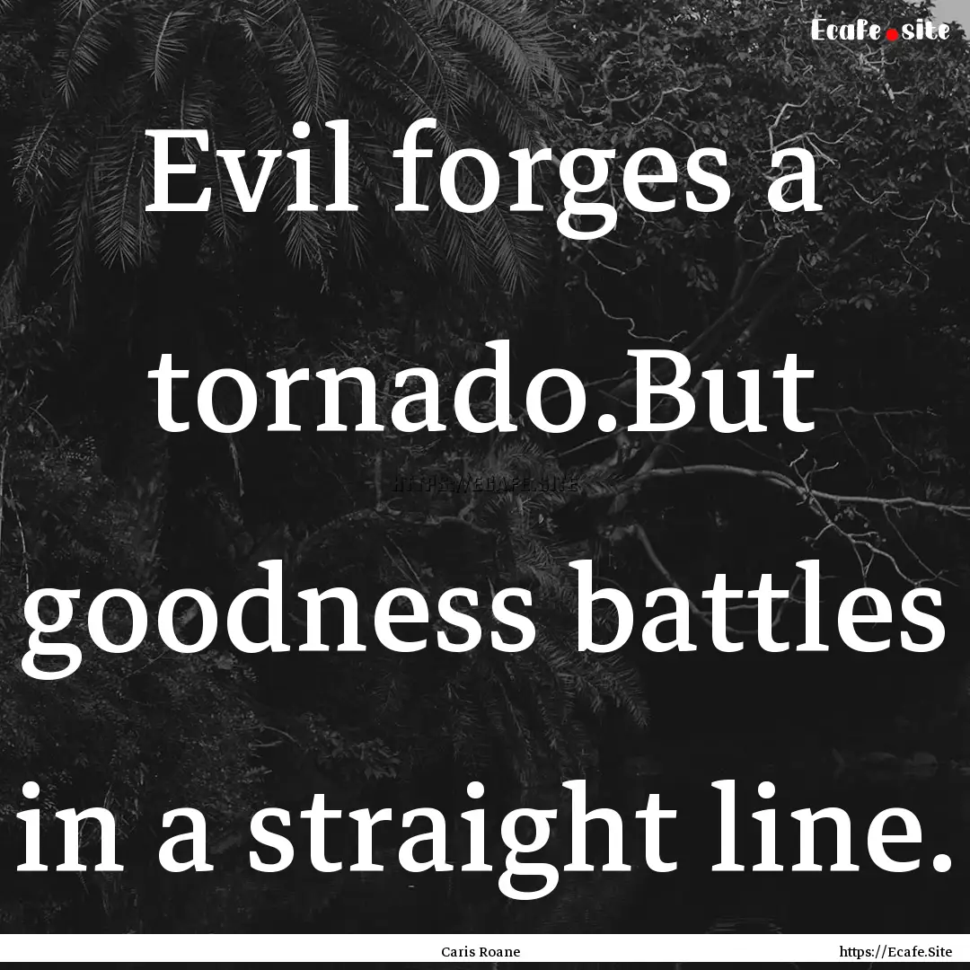 Evil forges a tornado.But goodness battles.... : Quote by Caris Roane