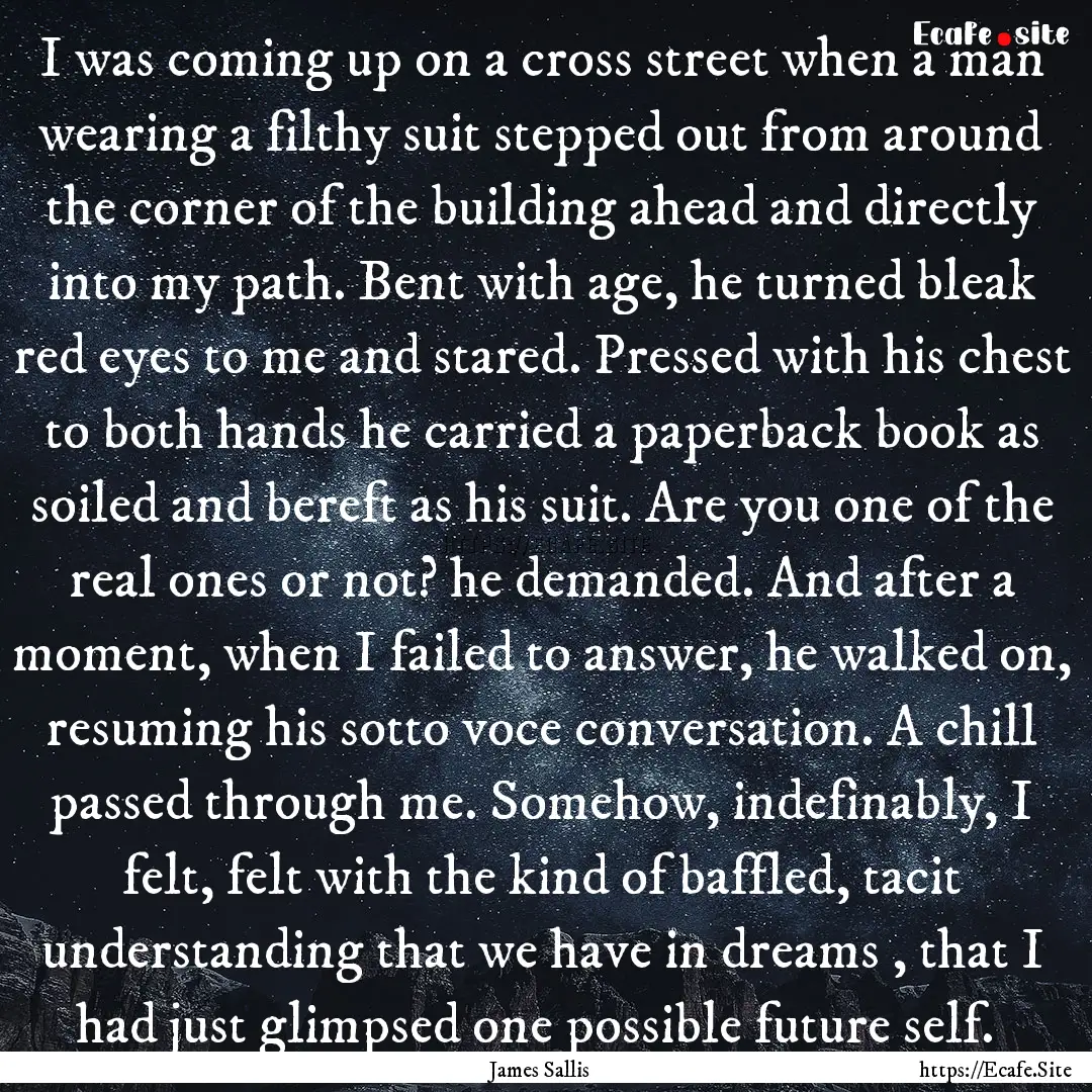 I was coming up on a cross street when a.... : Quote by James Sallis