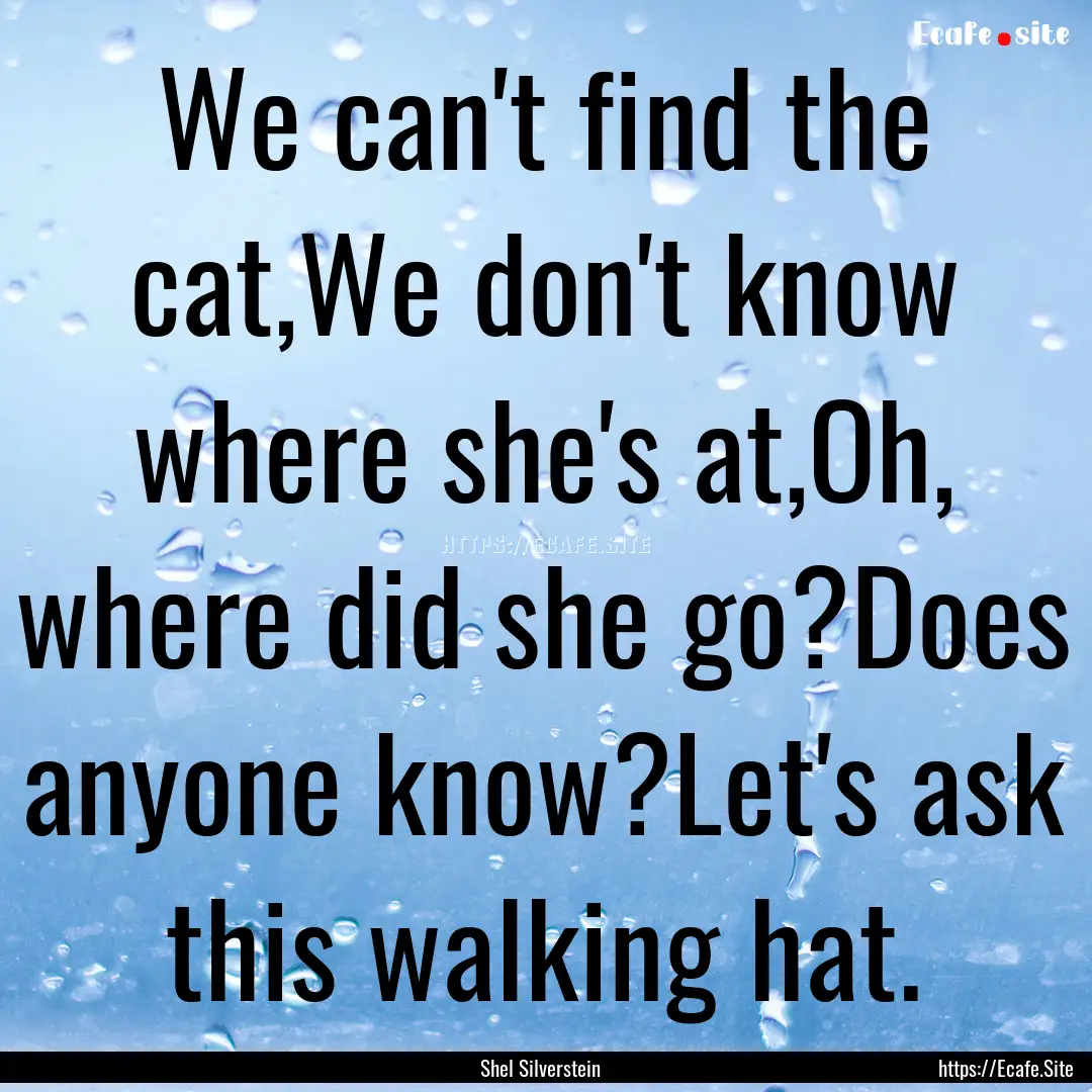 We can't find the cat,We don't know where.... : Quote by Shel Silverstein